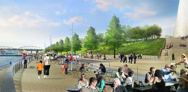 Riverfront at renovated Arch Grounds